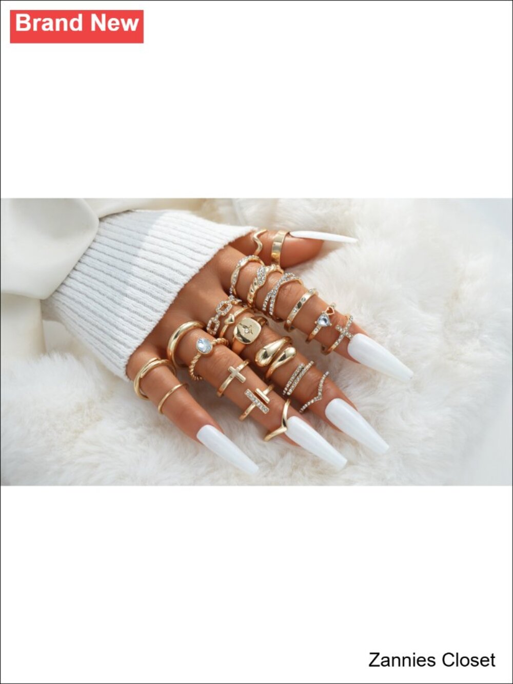 💍 21pc Stackable Rings Set Gold Plated Chunky Crystal Statement Rings for - Picture 6 of 6